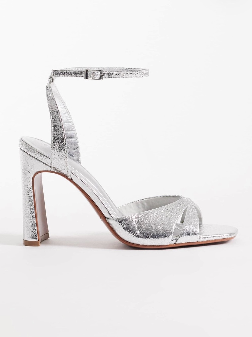 Silver Ankle-Strap High Heel Sandals